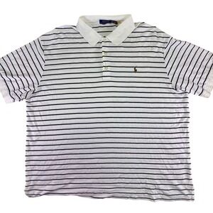 Polo Ralph Lauren White Navy‎ Stripe Polo Shirt 2XB Classic Fit Cotton Top